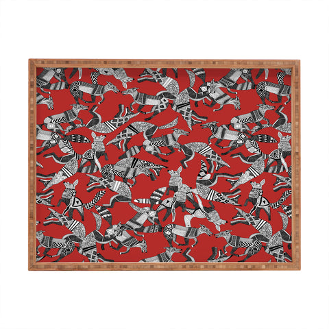 Sharon Turner woodland fox party red Rectangular Tray