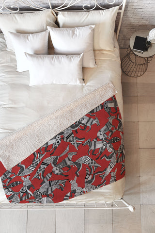 Sharon Turner woodland fox party red Fleece Throw Blanket