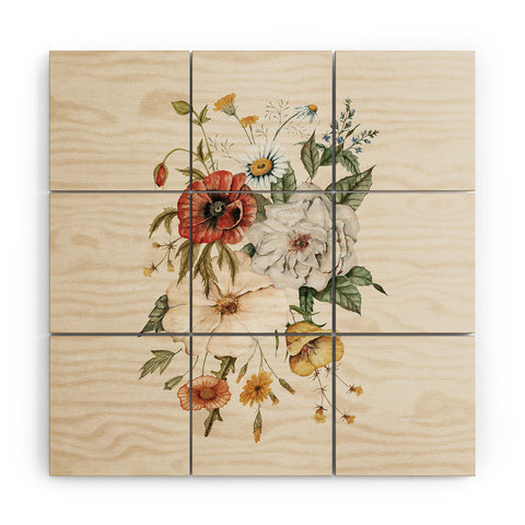 Shealeen Louise Wildflower Bouq Creme Wood Wall Mural
