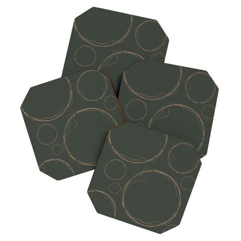 Sheila Wenzel-Ganny Army Green Gold Circles Coaster Set