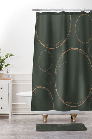 Sheila Wenzel-Ganny Army Green Gold Circles Shower Curtain And Mat