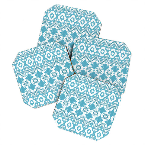 Sheila Wenzel-Ganny Blue Boho Geometric Design Coaster Set