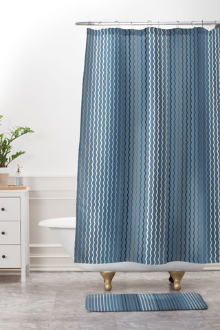 Sheila Wenzel-Ganny Blue Grey Zig Zag Stripes Shower Curtain And Mat