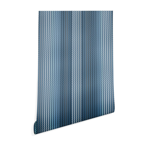 Sheila Wenzel-Ganny Blue Grey Zig Zag Stripes Wallpaper