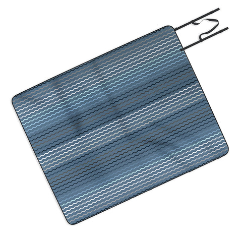 Sheila Wenzel-Ganny Blue Grey Zig Zag Stripes Picnic Blanket