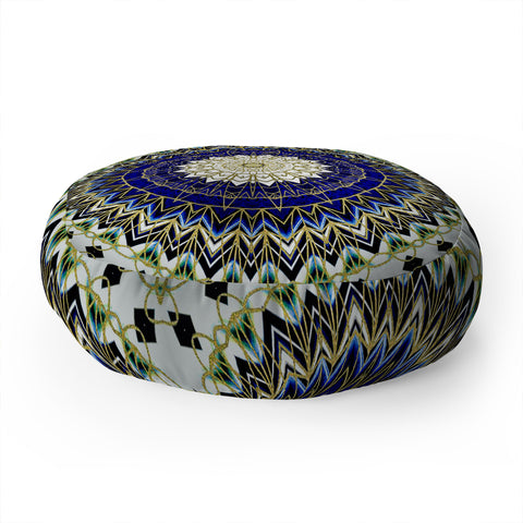 Sheila Wenzel-Ganny Bohemian Blue Gold Mandala Floor Pillow Round