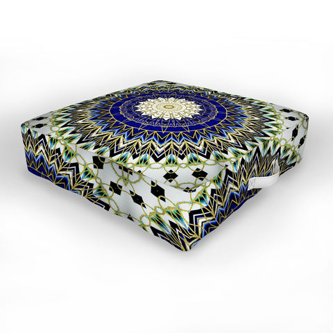 Sheila Wenzel-Ganny Bohemian Blue Gold Mandala Outdoor Floor Cushion