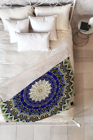 Sheila Wenzel-Ganny Bohemian Blue Gold Mandala Fleece Throw Blanket