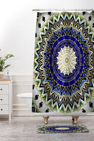Sheila Wenzel-Ganny Bohemian Blue Gold Mandala Shower Curtain And Mat