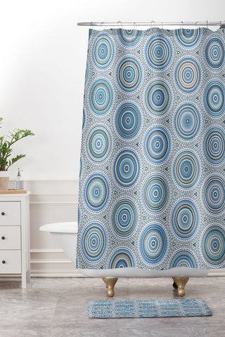 Sheila Wenzel-Ganny Boho Blue Multi Mandala Shower Curtain And Mat