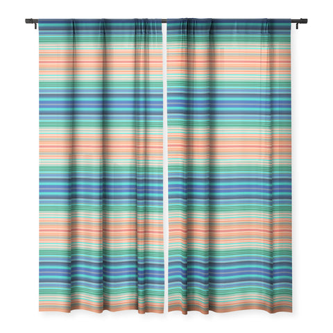 Sheila Wenzel-Ganny Bold Blue Orange Stripes Sheer Window Curtain