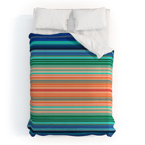 Sheila Wenzel-Ganny Bold Blue Orange Stripes Duvet Cover