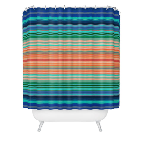 Sheila Wenzel-Ganny Bold Blue Orange Stripes Shower Curtain