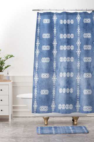 Sheila Wenzel-Ganny Denim Blue Mud Cloth Shower Curtain And Mat