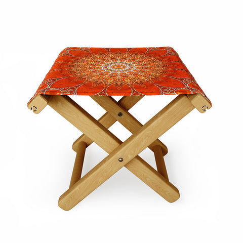 Sheila Wenzel-Ganny Detailed Orange Boho Mandala Folding Stool