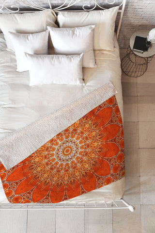 Sheila Wenzel-Ganny Detailed Orange Boho Mandala Fleece Throw Blanket