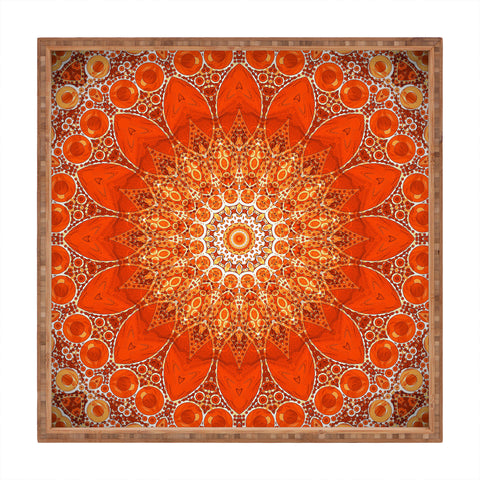 Sheila Wenzel-Ganny Detailed Orange Boho Mandala Square Tray