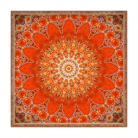 Sheila Wenzel-Ganny Detailed Orange Boho Mandala Square Tray