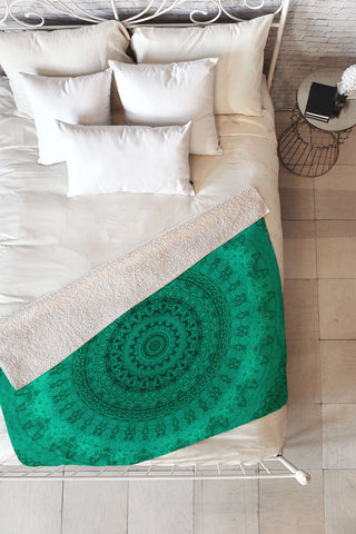 Sheila Wenzel-Ganny Forest Green Teal Mandala Fleece Throw Blanket