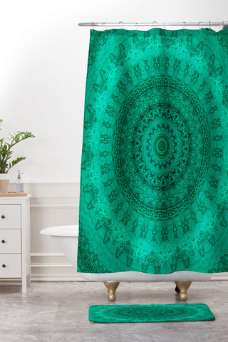 Sheila Wenzel-Ganny Forest Green Teal Mandala Shower Curtain And Mat