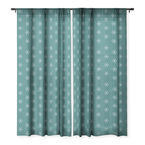 Sheila Wenzel-Ganny Holiday Green Snowflakes Sheer Window Curtain