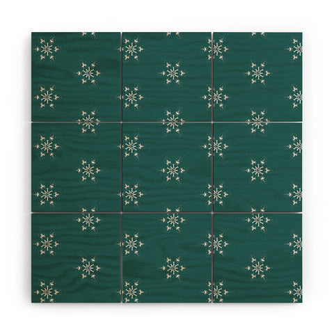 Sheila Wenzel-Ganny Holiday Green Snowflakes Wood Wall Mural