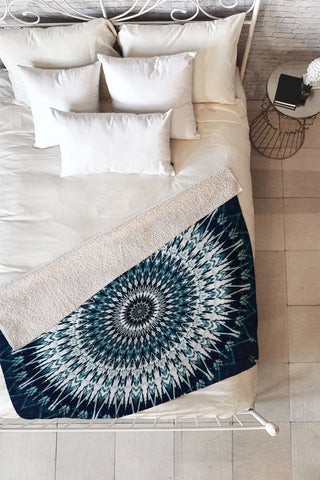 Sheila Wenzel-Ganny Indigo Navy White Mandala Fleece Throw Blanket