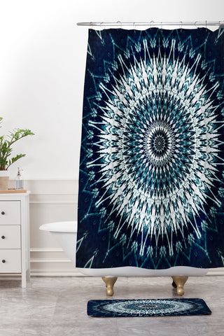 Sheila Wenzel-Ganny Indigo Navy White Mandala Shower Curtain And Mat