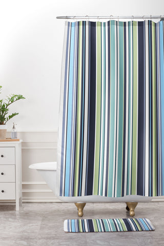 Sheila Wenzel-Ganny Lavender Mint Blue Stripes Shower Curtain And Mat