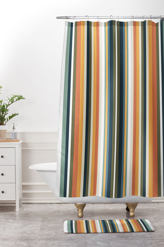 Sheila Wenzel-Ganny Mid Century Stripes Shower Curtain And Mat