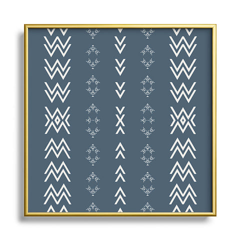 Sheila Wenzel-Ganny Minimal Blue Tribal Mudcloth Square Metal Framed Art Print