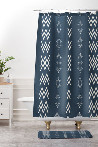 Sheila Wenzel-Ganny Minimal Blue Tribal Mudcloth Shower Curtain And Mat