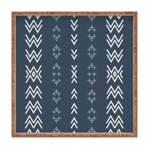 Sheila Wenzel-Ganny Minimal Blue Tribal Mudcloth Square Tray