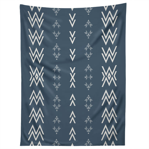 Sheila Wenzel-Ganny Minimal Blue Tribal Mudcloth Tapestry