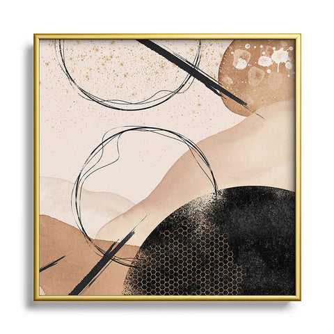Sheila Wenzel-Ganny Minimalist Black Gold Metal Square Framed Art Print