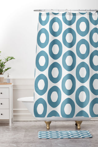 Sheila Wenzel-Ganny Minimalist Blue Grey Dots Shower Curtain And Mat