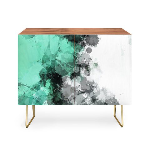 Sheila Wenzel-Ganny Mint Green Paint Splatter Abstract Credenza