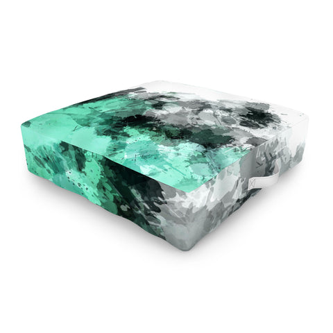 Sheila Wenzel-Ganny Mint Green Paint Splatter Abstract Outdoor Floor Cushion