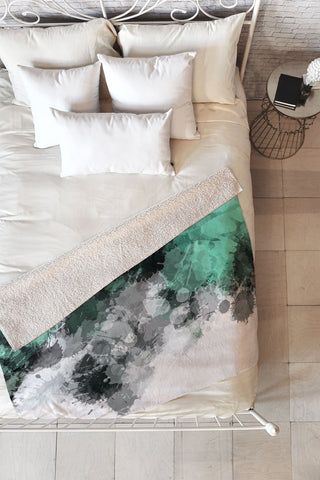 Sheila Wenzel-Ganny Mint Green Paint Splatter Abstract Fleece Throw Blanket