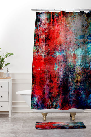 Sheila Wenzel-Ganny Modern Red Abstract Shower Curtain And Mat