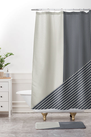 Sheila Wenzel-Ganny Mystic Grey Overlap Stripes Shower Curtain And Mat