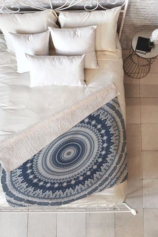 Sheila Wenzel-Ganny Navy Grey Mandala Fleece Throw Blanket