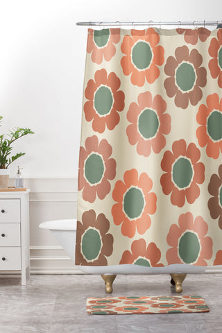 Sheila Wenzel-Ganny Neutral Modern Pink Floral Shower Curtain And Mat