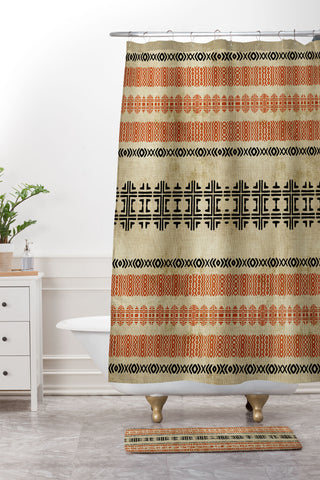 Sheila Wenzel-Ganny Orange Linen Tribal Shower Curtain And Mat