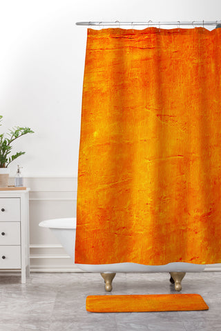 Sheila Wenzel-Ganny Orange Sunset Textured Acrylic Shower Curtain And Mat