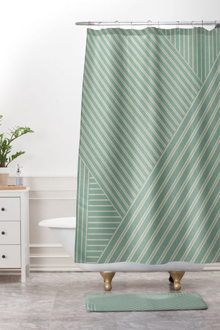 Sheila Wenzel-Ganny Overlap Linen Stripes Shower Curtain And Mat