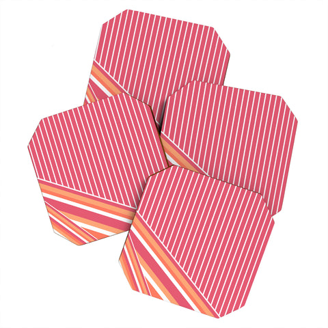Sheila Wenzel-Ganny Pink Coral Stripes Coaster Set