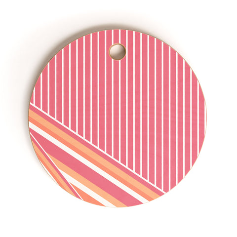 Sheila Wenzel-Ganny Pink Coral Stripes Cutting Board Round