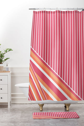Sheila Wenzel-Ganny Pink Coral Stripes Shower Curtain And Mat