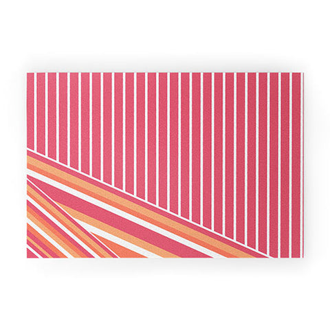 Sheila Wenzel-Ganny Pink Coral Stripes Welcome Mat